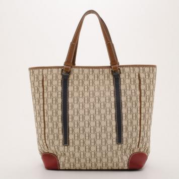 Carolina Herrera Beige Monogram Tote with Multicolor Trim