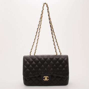 Chanel Black 2.55 Quilted Caviar Jumbo Flap Shoulder Bag 