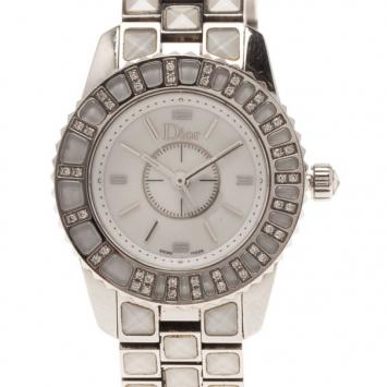 Dior White Stainless Steel Christal Womens Wristwatch 28.5MM