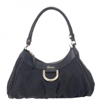 Gucci Black Small GG Canvas D Gold Hobo
