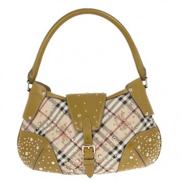 Pre Owned Burberry Haymarket Mustard Hackford Studded Handbag