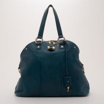 Yves Saint Laurent YSL Teal Leather Muse Handbag