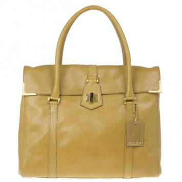 Pre Owned Fendi Beige Dimpled Leather Linda Turnlock Tote