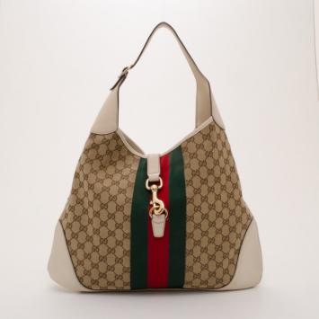 Gucci Beige Monogram Jackie O Bouvier Medium Hobo