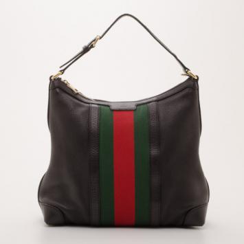 Gucci Black Leather Web Stripe Hobo  