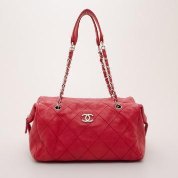 Chanel Red Quilted Satchel Tote 