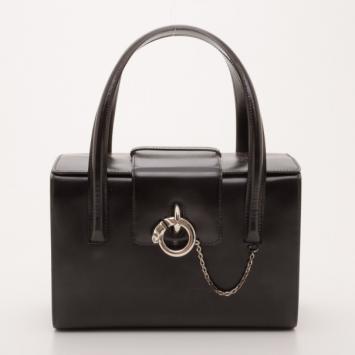 Cartier Vintage Black Leather Double Handle Bag