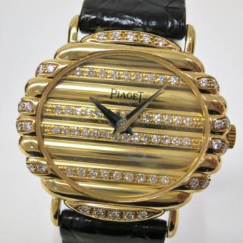 Piaget Yellow Gold Diamond Wristwatch 18 K Leather Ladies