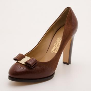 Salvatore Ferragamo Leather and Suede 'Tisha' Bow Platform Pumps Size 40
