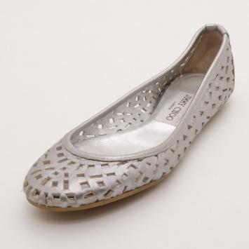 Jimmy Choo Metallic 'Wells' Confetti Cutout Flats Size 37.5