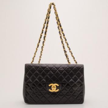 Chanel Vintage Black Lambskin Jumbo Flap Bag