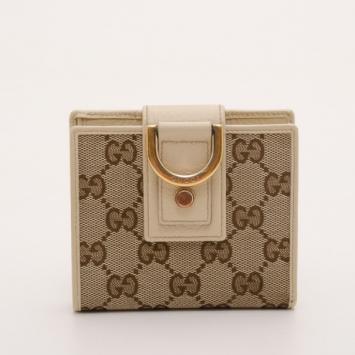 Gucci White and Beige GG Canvas New Abbey French Wallet