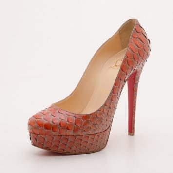Christian Louboutin Mandarin Red Python Bianca Pumps Size 38