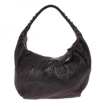 Pre Owned Fendi Brown Leather Spy Hobo Bag