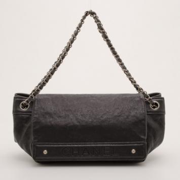 Chanel Black Caviar Leather Outdoor Ligne Accordian Flap Bag