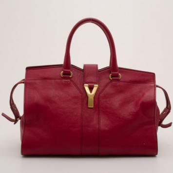 Yves Saint Laurent YSL Cabas Chyc Burgundy Leather Satchel
