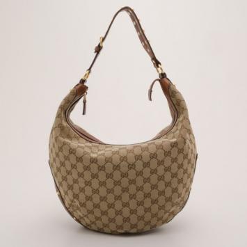 Gucci Brown Monogram GG Studded Hobo 