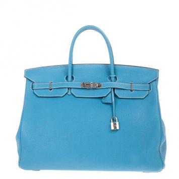 Hermes Azur Blue Buffalo Calfskin Leather Birkin 40CM