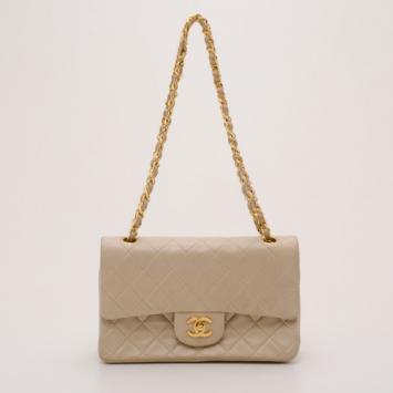 Chanel Vintage Beige Lambskin Small Flap