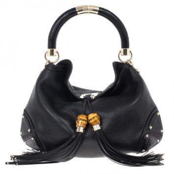 Gucci Black Leather 'Indy' Tassel Large Hobo