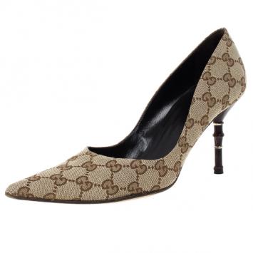 Gucci Guccissima Canvas Malibu Bamboo Heel Pumps Size 39