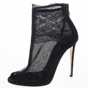 Dolce and Gabbana Black Lace Peep Toe Ankle Booties Size 37