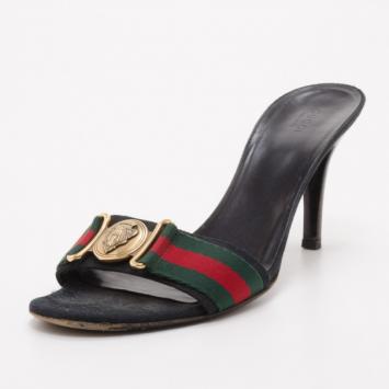 Gucci Red and Green Stripe Crest Slides Size 41