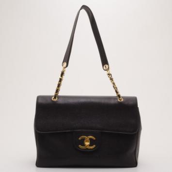 Chanel Vintage Black Caviar Large Shoulder Bag