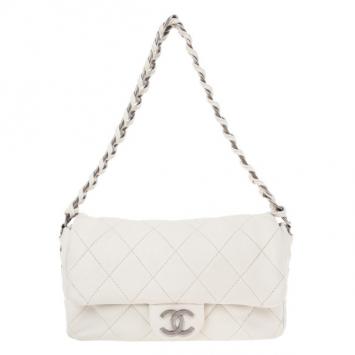 Chanel White Leather Small Flap Bag