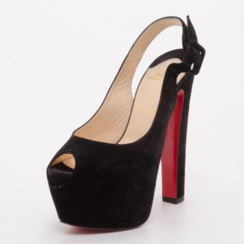 Christian Louboutin Black Tartarina Suede Slingback Platform Pumps Size 37
