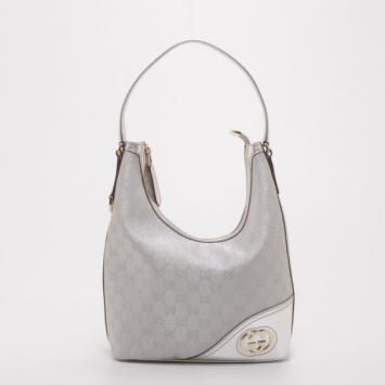 Gucci New Britt Silver Monogram Medium Hobo