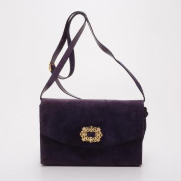 Salvatore Ferragamo Vintage Purple Suede Envelope Clutch 