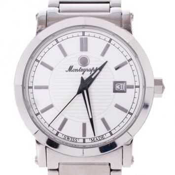 Pre Owned Montegrappa White Stainless Steel Parola Men's Wristwatch 40MM
