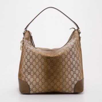 Gucci Beige Metallic Monogram Heart Bit Hobo with Wallet