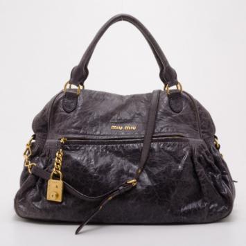 Miu Miu Lily Distressed Black Leather Bag 