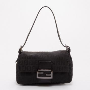 Fendi Black Zucchino Mini Baguette Bag