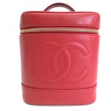 Pre Owned Chanel Red Caviar Cosmetic Vanity Bag