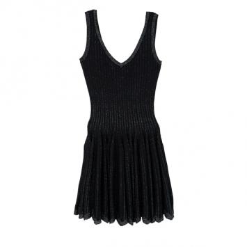 Azzedine Alaia Black Striped Stretch-Knit Dress S