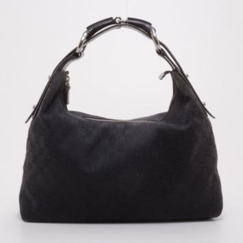 Gucci Black Monogram Horsebit Hobo