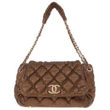 Chanel Green Leather Small New Bubble Flap Bag