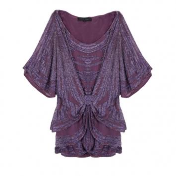 Elie Saab Purple Beaded Wide Sleeve Overlay Mini Dress M
