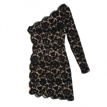 Stella McCartney Black One Shoulder Lace Dress S