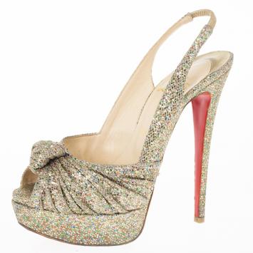 Christian Louboutin Glittered Jenny Platform Slingback Sandals Size 36.5
