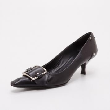 Prada Black Leather Pointed Toe Kitten Heels Size 38.5