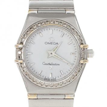 Omega White Stainless Steel Constellation Women's Wristwatch 25MM