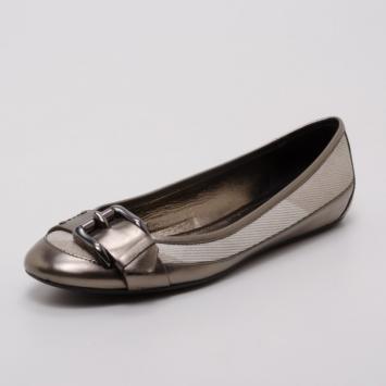 Burberry Metallic Leather and Beige Check Ballerina Flats Size 40