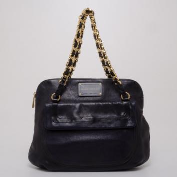 Marc Jacobs Black and Navy Leather Chain Handle Tote