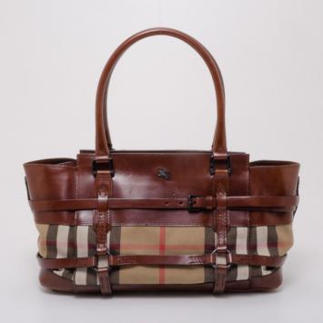 Burberry House Check Dark Tan Bridle Tote  