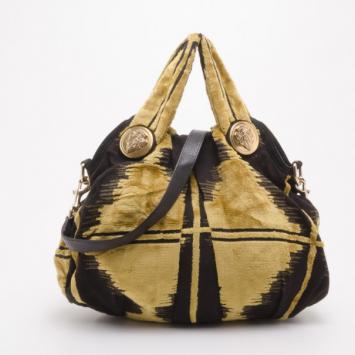 Gucci Black and Gold Velour Tapestry Large Hysteria Bag