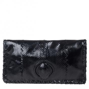 Bottega Veneta Black Ayres Twist Lock Watersnake Clutch